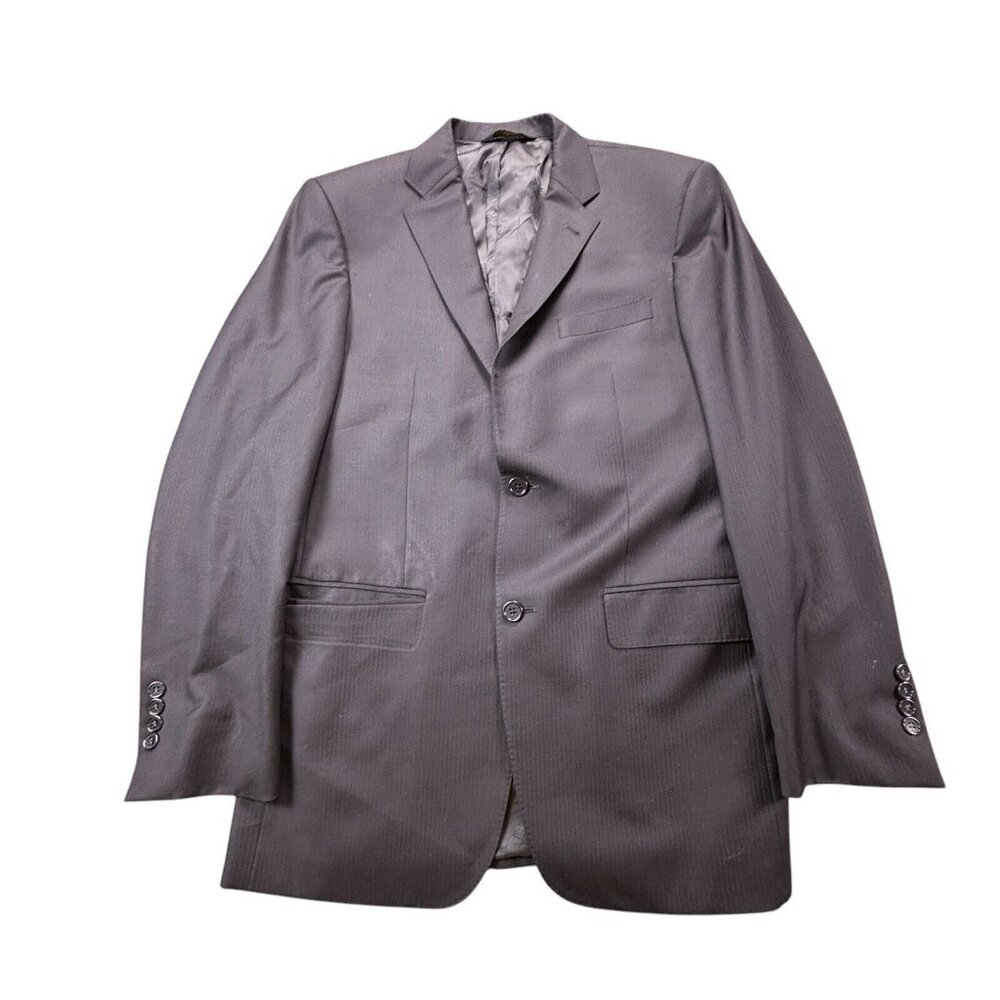 Jos A Bank Wool Blazer Size 40L Black Striped Signature Tailored Fit Jacket